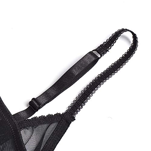 YANDW Sexy Sheer See Through Bras Unlined Underwire Lace Mesh Non Padded Ultra Thin Clear Bralette Black, 34C