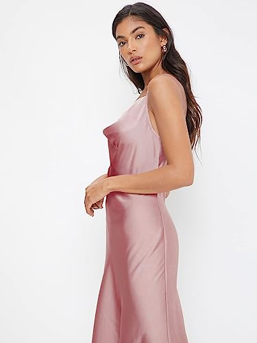 Floerns Women's Spaghetti Strap Cowl Neck Long Slip Satin Silk Midi Dress Pink M