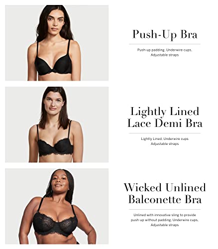 Victoria's Secret Dream Angels Wicked Lace Balconette Bra, Unlined, Lace, Bras for Women, Black (36DD)