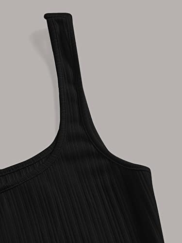 Verdusa Women's Casual Sleeveless Square Neck High Waist Rib Knit Tank Long Dress Black XS