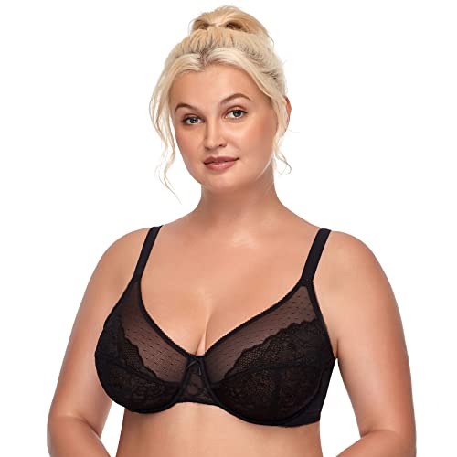 HSIA Minimizer Bras for Women Full Coverage Underwire Bras Plus Size,Lifting Lace Bra for Heavy Breast 40DDD Black