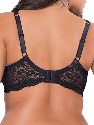 Smart & Sexy Women's Plus Size Signature Lace Unlined Underwire Bra with Added Support, Black Hue, 40DD