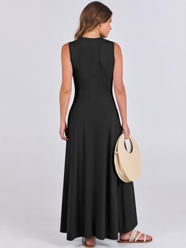 ANRABESS Women Summer Casual Sleeveless Maxi Sundress Button Fit & Flare A-Line Flowy Long Dresses 2024 Beach Outfits Black Medium