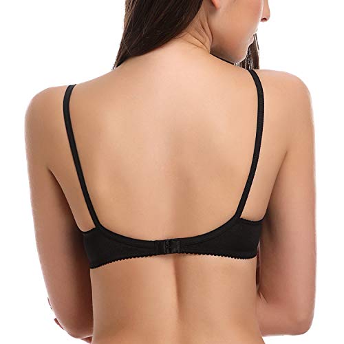 Wingslove Women's Sexy 1/2 Cup Lace Bra Balconette Mesh Underwired Demi Shelf Bra Unlined See Through Bralette (Black, 34DD)