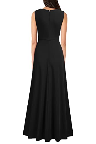 MUSHARE Women's V Neck Sleeveless Split Formal Dress Cocktail Party Prom Long Dresses Black