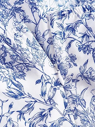 SOLY HUX Women's Floral Print Halter Tie Back Dress Ruffle Trim Flowy Casual Short Dresses Blue and White M