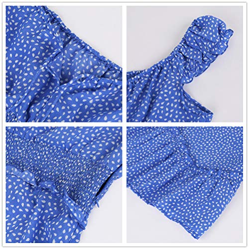YOBECHO Womens Summer Ruffle Sleeve Sweetheart Neckline Printing Dress Mini Dress Blue