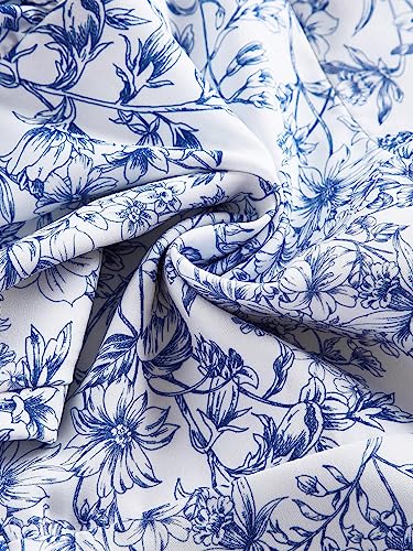 SOLY HUX Women's Floral Print Halter Tie Back Dress Ruffle Trim Flowy Casual Short Dresses Blue and White M