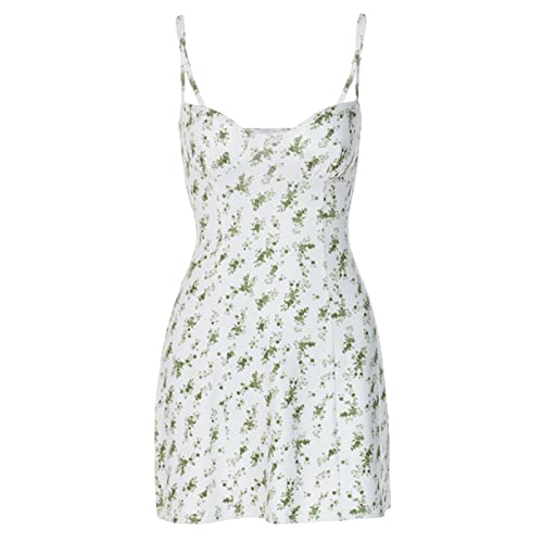 Women Floral Mini Dress Bohemian Spaghetti Strap Sleeveless Bodycon A-Line Dress Short Cami Swing Dress Clubwear Y2K