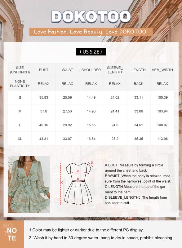 Dokotoo Womens Casual Sexy V Neck Ruffle Elegant Long Sleeve High Waist Chiffon Patterned Boho Beach Hawaiian Swing A Line Mini Short Dress for Women 2024 Multicolor Large