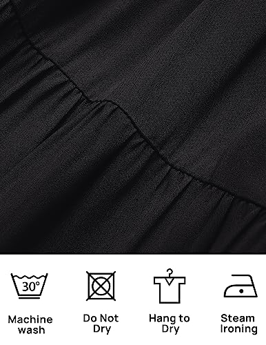 ZESICA Women's 2024 Boho Summer Square Neck Puff Sleeve Off Shoulder Smocked Tiered Casual A Line Short Mini Dress,Black,Small