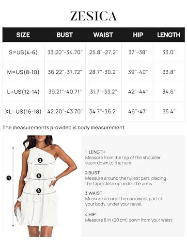 ZESICA Women's 2024 Summer Sleeveless Mini Dress Boho One Shoulder Ruffle Tiered Layered Chiffon Flowy A Line Dresses,White,Medium