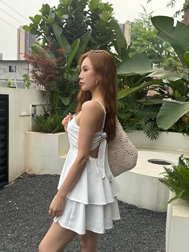 BNGD Women's Backless Bow Tie Short Dress Summer Models Sexy Halter Dresses (X-Large, White)