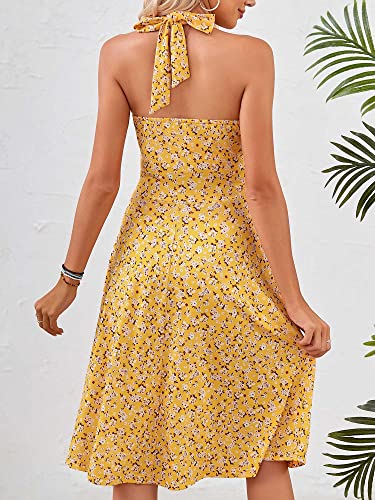 HUHOT Sun Dresses Women Sexy Summer Casual Beach Vacation Boho Resort Wear Yellow Easter Spring Dresses for Women 2024 Halter Dresses Backless Short Dress