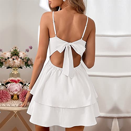 BNGD Women's Backless Bow Tie Short Dress Summer Models Sexy Halter Dresses (X-Large, White)