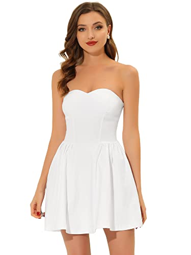Allegra K Women's Sexy Strapless Party Dress Sweetheart Neck Off Shoulder Sleeveless Mini Dress Small White