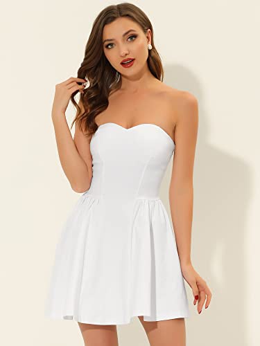 Allegra K Women's Sexy Strapless Party Dress Sweetheart Neck Off Shoulder Sleeveless Mini Dress Small White