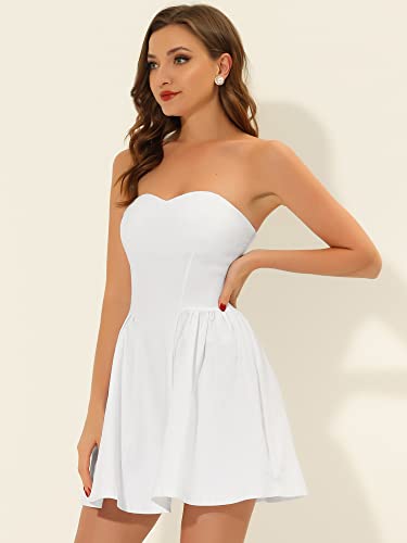 Allegra K Women's Sexy Strapless Party Dress Sweetheart Neck Off Shoulder Sleeveless Mini Dress Small White