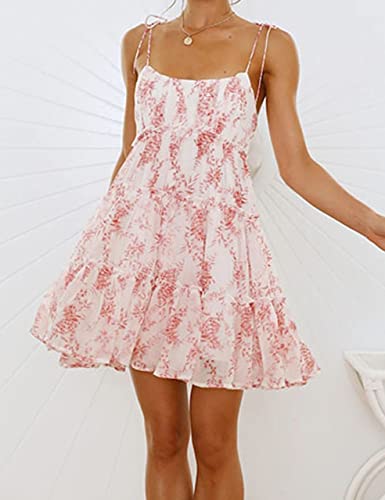 Mansy Womens Spring Flare Dresses Cute Chiffon Lantern Elegant Boho Hawaiian Flowy Mini Short Skirt Dresses for Women Party