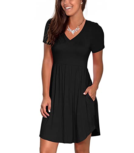 Nova In Sky Petite Short Dress for Women V Neck Mini Fairy Dress Short Sleeve Sun Dress Fashion Summer Black B L