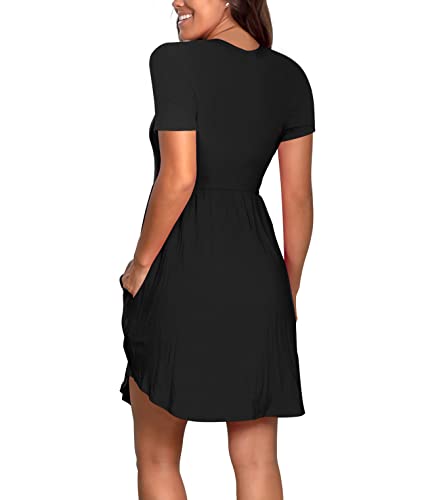 Nova In Sky Petite Short Dress for Women V Neck Mini Fairy Dress Short Sleeve Sun Dress Fashion Summer Black B L