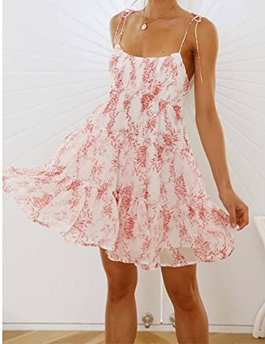 Mansy Womens Spring Flare Dresses Cute Chiffon Lantern Elegant Boho Hawaiian Flowy Mini Short Skirt Dresses for Women Party