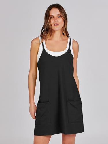 ANRABESS Women Summer Mini Romper Dress Workout Tennis Active Sports Athleisure Outfits Built in Shorts Trendy Vacation Black Medium