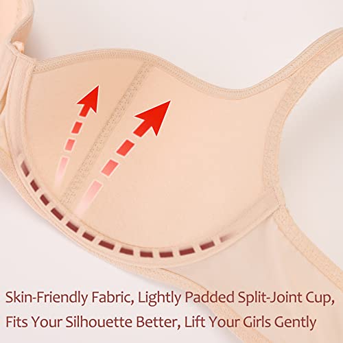 HACI Women's Sexy Balconette Bra Demi Half Cup Push Up Lightly Padded Shelf Underwire Low Cut Bras(Nude,40B)