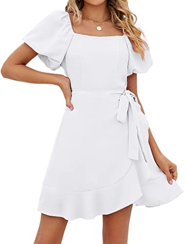 SAMPEEL White Dress for Women Summer Short Sleeve Mini Wrap Prom Dresses Homecoming Wedding Guest S