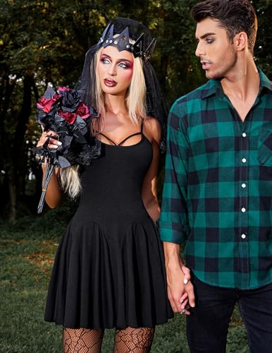 ADOME Sexy Dresses for Women Summer Mini Dresses Short Party Dress Spaghetti Strap Dress Slip Club Dress Ruffle Hem Summer Short Dress (Black,M)