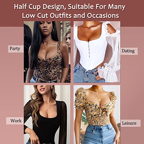 HACI Women's Sexy Balconette Bra Demi Half Cup Push Up Lightly Padded Shelf Underwire Low Cut Bras(Nude,40B)