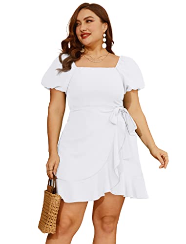 SAMPEEL White Dress for Women Summer Short Sleeve Mini Wrap Prom Dresses Homecoming Wedding Guest S