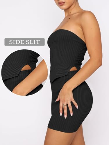 ANRABESS Women's Two Piece Outfits Summer Sexy Skirt Sets Going Out Cute Bandeau Crop Tops Short Bodycon Club Mini Dresses Black Small