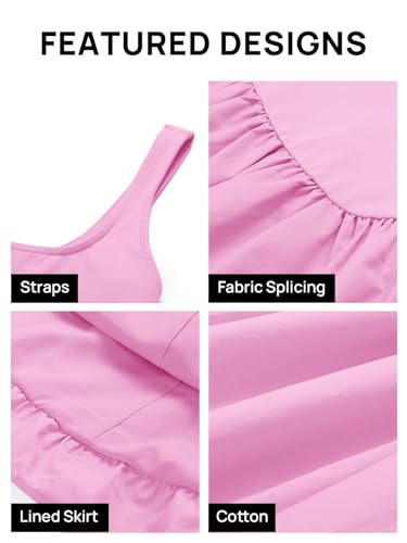 ZESICA Women's 2024 Summer Mini Dress Tank Sleeveless Square Neck Solid Color Puffy Beach Short Dresses Sundress,Pink,Small