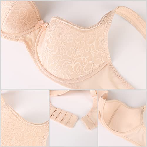 HACI Women's Sexy Balconette Bra Demi Half Cup Push Up Lightly Padded Shelf Underwire Low Cut Bras(Nude,40B)