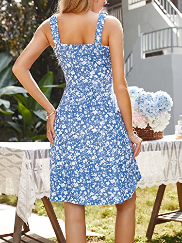 HUHOT Casual Spring Summer Dress for Women 2024 Trendy Graduation Vacation Cute Beach Boho Dress with Pocket Hawaiian Floral Easter Elegant Square Neck Plus Size Sun Dresses Wedding Guest Dress