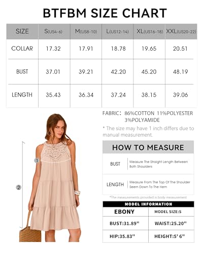 BTFBM Women 2024 Casual Summer Halter Dresses Sleeveless Hollow Out Tiered Swing Mini Short Dress Spring Break Outfit(Solid Apricot, Large)