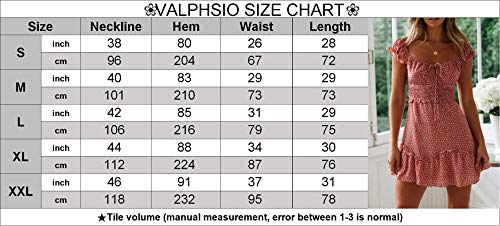 Valphsio Womens Smocked Dress Ruffle Floral Tie Front Boho Short Dresses Red