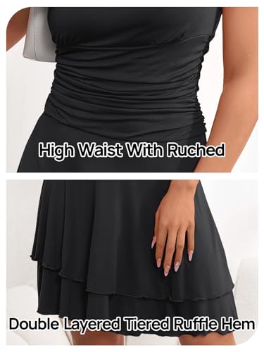 MEROKEETY Women's 2024 Summer Strapless Tube Dress Sexy Off Shoulder Ruffle Tiered Flowy Mini Dresses, Black, XL
