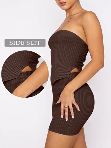 ANRABESS Women's Two Piece Outfits Summer Sexy Skirt Sets Going Out Cute Bandeau Crop Tops Short Bodycon Club Mini Dresses Small