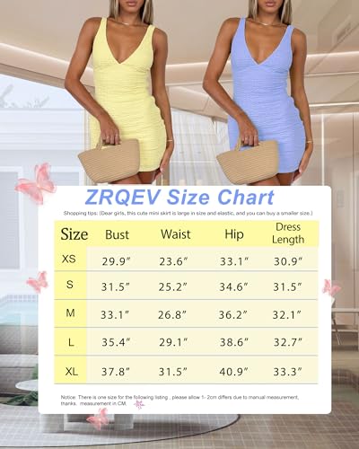ZREQV Summer Dresses for Women 2024 Bodycon Sleeveless V Neck Backless Vacation Y2K Sexy Cocktail Party Club Night Out Mini Tank Dress Light Yellow M