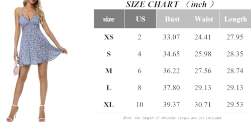 ZAFUL Women's Ditsy Floral Cami Mini Dress V-Neck Cross Back Ruched Frilled A-Line Dress Swing Skater Beach Dress