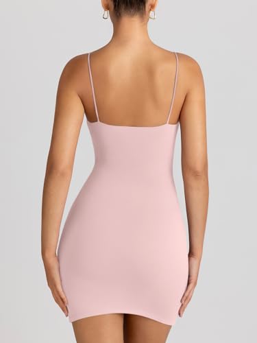 LILLUSORY Mini Sexy Bodycon Dresses 2024 Summer Spaghetti Strap Backless Short Tight Party Club Dress Light Pink