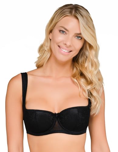 Rosme Womens Balconette Bra with Padded Straps, Collection Grand, Black, Size 38DD