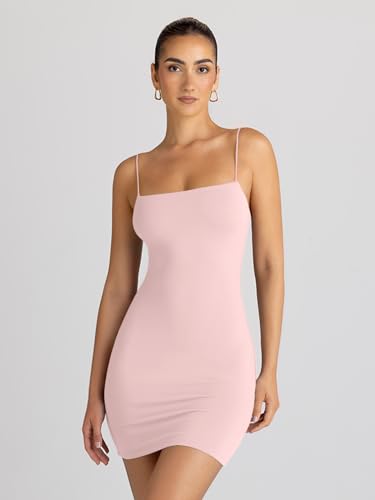 LILLUSORY Mini Sexy Bodycon Dresses 2024 Summer Spaghetti Strap Backless Short Tight Party Club Dress Light Pink
