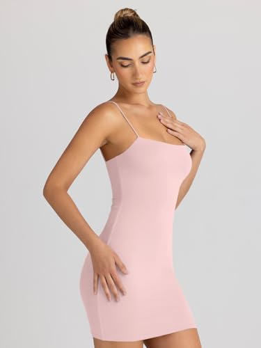 LILLUSORY Mini Sexy Bodycon Dresses 2024 Summer Spaghetti Strap Backless Short Tight Party Club Dress Light Pink