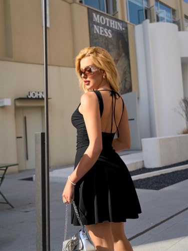 BEAGIMEG Women's Sexy Bodycon Sleeveless Ruched Deep V A-Line Mini Dress Club Party Dress Black