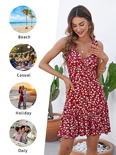 FENSACE Summer Dresses Wrap V Neck Ruffle Mini Bridal Shower Dress(Floral-13,Medium)