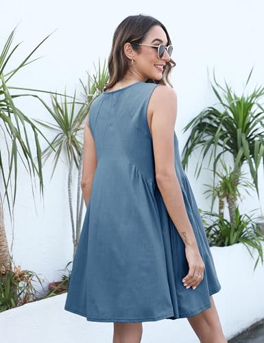 Athlisan Womens Summer Sleeveless Mini Dress Casual Loose V Neck Sundress with Pockets(Navy-S)