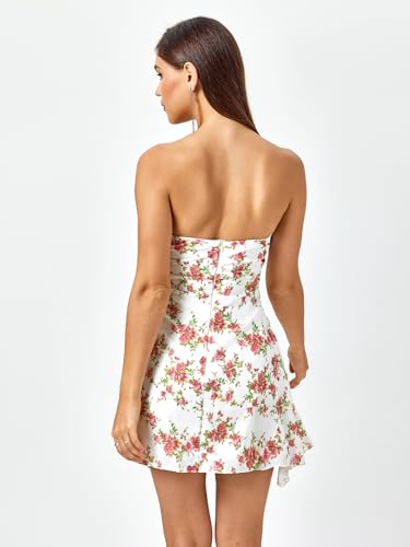 Parthea Womens Floral Dress Y2K Strapless Dresses Going Out Sexy Mini Dress for Cocktail Clubwear Party Rose